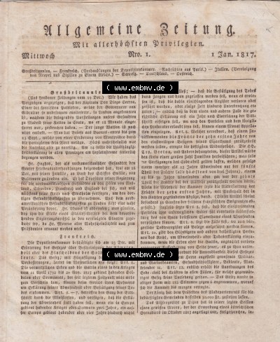 Allgemeine Zeitung 1817, Cover - Titelblatt Sammlung