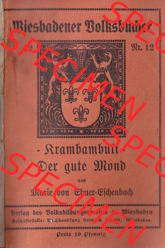 Deutsches Kaiserreich Wiesbadener Volksbücher 1914, Buch Nr. 12, Cover und Inhaltsverzeichnis (1) Sammlung