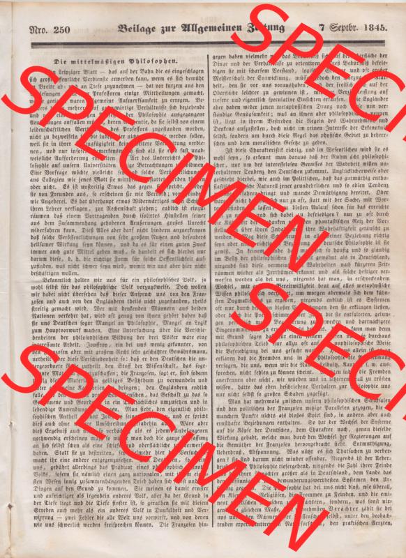 Deutscher Bund und „Heilige Allianz“, Allgemeine Zeitung 1845, Zeitschrift Nr. 250 vom Sonntag den 7. September 1845, Beilage zur Allgemeinen... Sammlung