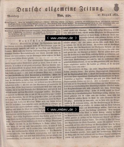 Deutsche allgemeine Zeitung 1832, Cover - Titelblatt Sammlung