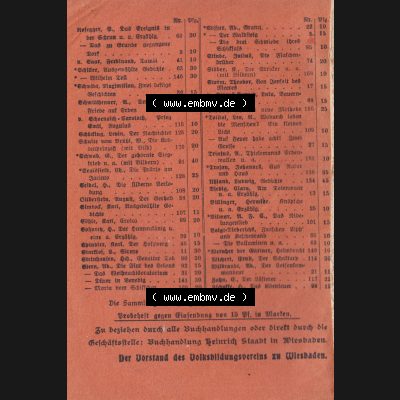 Deutsches Kaiserreich Wiesbadener Volksbücher 1914, Buch Nr. 12, Cover und Inhaltsverzeichnis (2) Sammlung