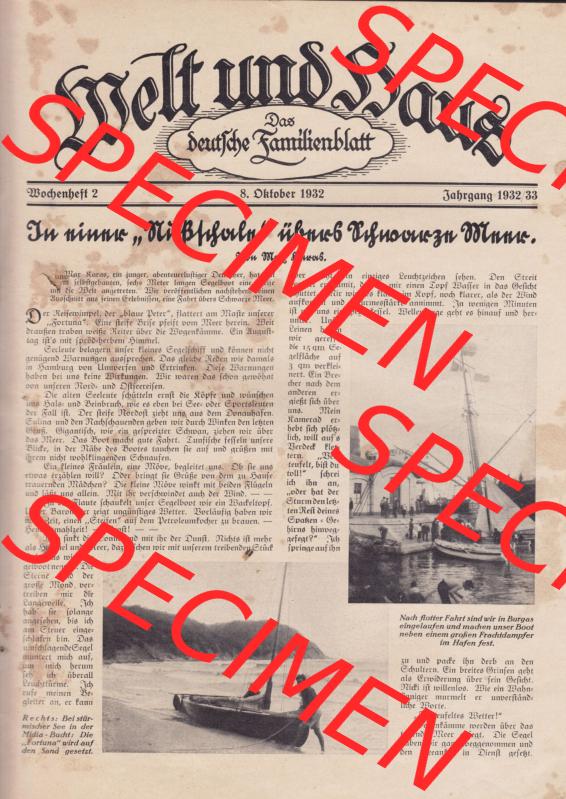 Weimarer Republik Zeitschrift Welt und Haus 1932, 32. Jahrgang, Heft Nr. 2, vom 8. Oktober 1932, Seite 1, Digitales Bild einer Seite der Welt und Haus-Zeitschrift... Sammlung