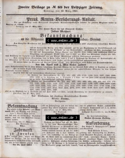 Leipziger Zeitung 1851, Zweite Beilage zur Leipziger Zeitung Sammlung