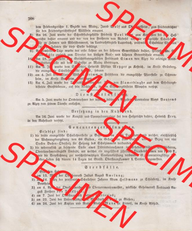 1807-1819, Großherzoglich Hessisches Regierungsblatt 1848, Nr. 35, Darmstadt am 22. Juli 1848, Seite 208 Sammlung