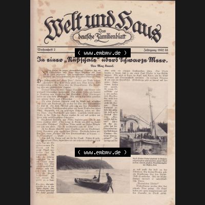 Weimarer Republik Zeitschrift Welt und Haus 1932, 32. Jahrgang, Heft Nr. 2, vom 8. Oktober 1932, Seite 1, Digitales Bild einer Seite der Welt und Haus-Zeitschrift... Sammlung