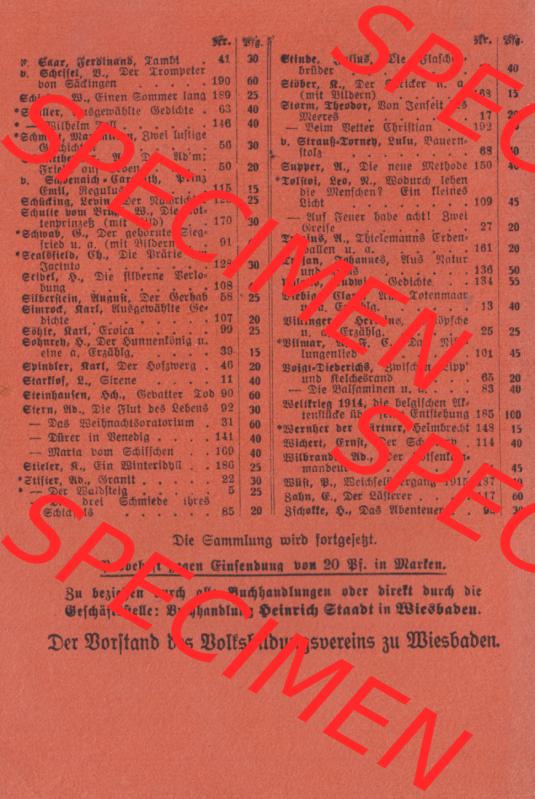 Weimarer Republik Wiesbadener Volksbücher 1919, Heft 14, Cover und Inhaltsverzeichnis (2) Sammlung