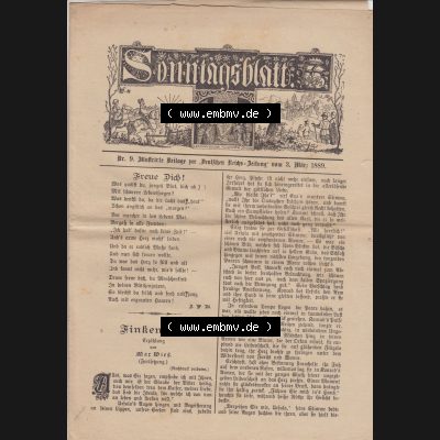 Deutsches Kaiserreich Bonn, Sonntagsblatt Illustrierte Beilage zur Deutschen Reichs-Zeitung 1889, Zeitung Nr. 9, 3. März 1889, Sonntagsblatt Cover / Titelblatt Sammlung