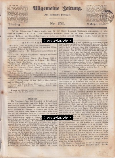 Allgemeine Zeitung 1845, Cover / Titelblatt Sammlung
