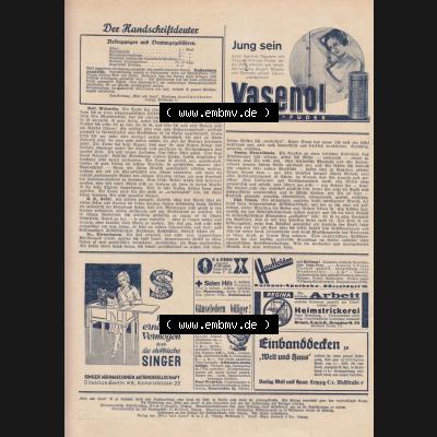 Weimarer Republik Zeitschrift Welt und Haus 1932, 32. Jahrgang, 5. November 1932, Heft Nr. 6, Cover II. - Rückseite der Zeitung Sammlung