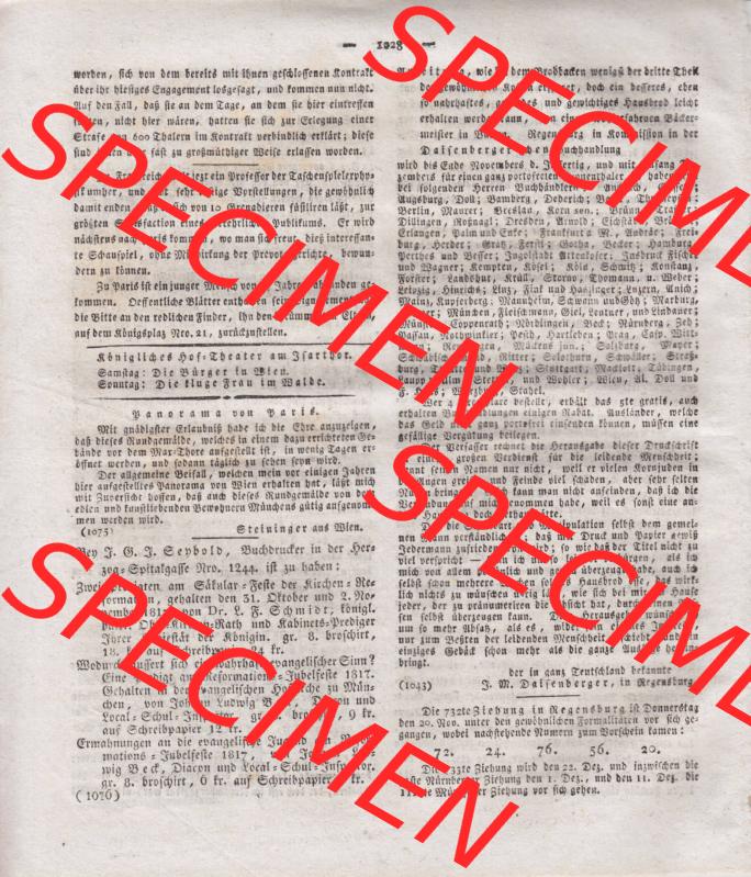 1807-1833, Bayern München: Baierische National-Zeitung 1817, Nr. 277, von München, Sonnabend den 22. November 1817, Seite 1028 (1) Sammlung