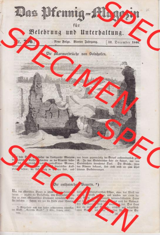 1833-1855, Das Pfennig Magazin 1846, für Belehrung und Unterhaltung Nr. 206, vm 12. Dezember 1846, Seite 393 mit Cover / Titelblatt der Zeitschrift Sammlung
