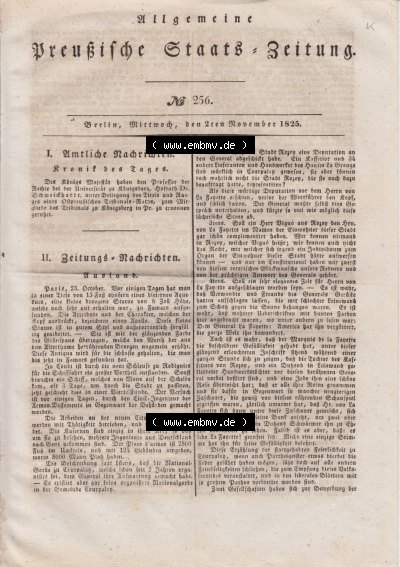 Allgemeine Preußische Staats-Zeitung 1825, Cover / Titelblatt Sammlung