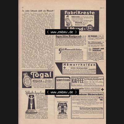 Weimarer Republik Zeitschrift Welt und Haus 1932, 32. Jahrgang, 5. November 1932, Heft Nr. 6, Seite 26, Artikel - In jeder Sekunde stirbt ein Mensch,... Sammlung