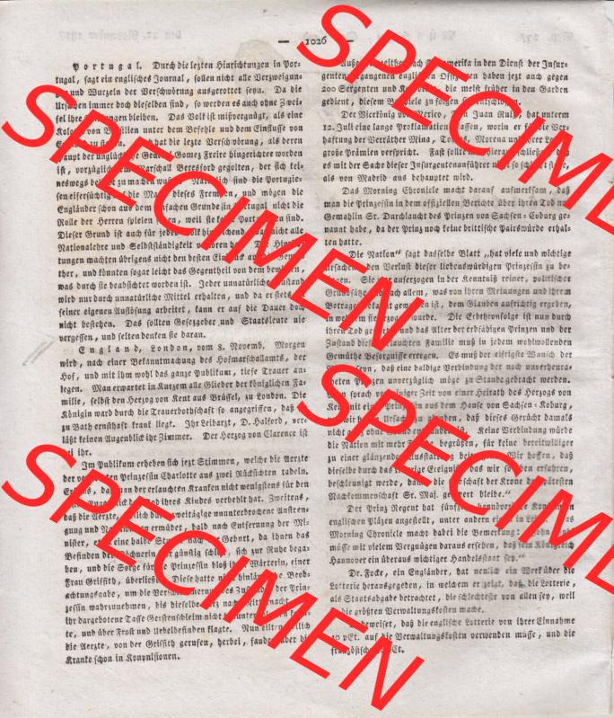 1807-1833, Bayern München: Baierische National-Zeitung 1817, Nr. 277, von München, Sonnabend den 22. November 1817, Seite 1026 (1) Sammlung