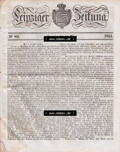 Leipziger Zeitung 1851, Cover / Titelblatt der Leipziger Zeitung Sammlung