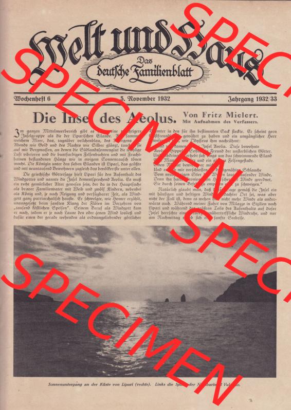 Weimarer Republik Zeitschrift Welt und Haus 1932, 32. Jahrgang, 5. November 1932, Heft Nr. 6, Seite 1, Die Insel des Aeolus Sammlung