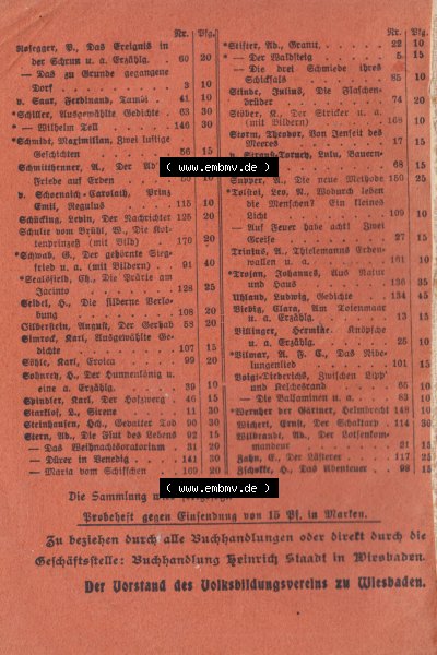Wiesbadener Volksbücher, Cover und Inhaltsverzeichnis Sammlung
