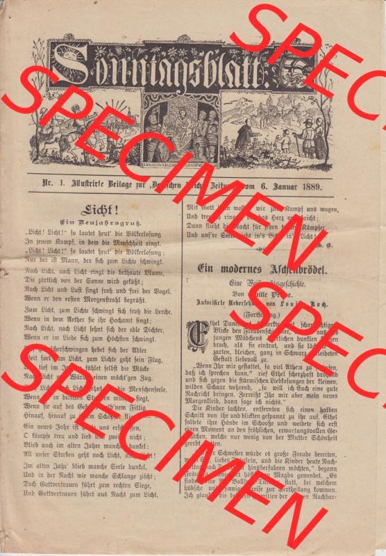 Deutsches Kaiserreich Bonn, Sonntagsblatt Illustrierte Beilage zur Deutschen Reichs-Zeitung 1889, Zeitung Nr. 1, 6. Januar 1889, Sonntagsblatt Cover Sammlung