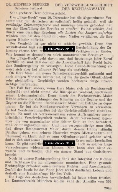 Schwarzschild - Das Tagebuch 1932, Der Verzweiflungsschritt der Rechtsanwälte Sammlung