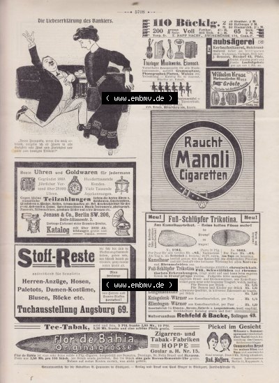 Der wahre Jacob 1908, Satire-Zeitschrift Blatt 562, Seite 5708, Die Liebeserklährung des Bankiers, Karikatur und Werbeanzeigen... Sammlung