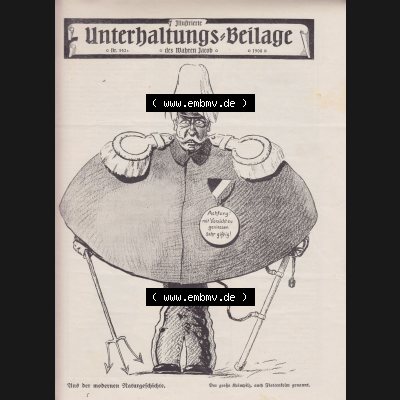 Der wahre Jacob 1908, Satire-Zeitschrift Blatt 562, Seite 5701, Unterhaltungs-Beilage, Und der modernen Naturgeschichte. Der große Keimpilz, auch Flotten-sein... Sammlung
