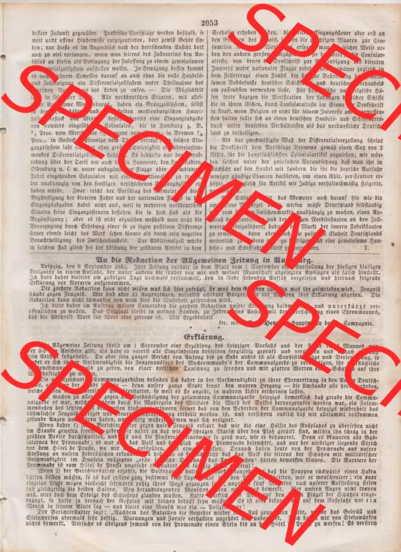 Deutscher Bund und „Heilige Allianz“, Allgemeine Zeitung 1845, vom Sonntag den 14. September 1845, Beilage zur Allgemeinen Zeitung, Seite 2053,... Sammlung
