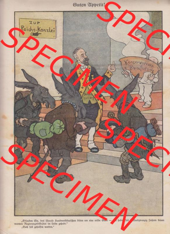 Der wahre Jacob 1908, Satire-Zeitschrift Blatt 562, Seite 5700, Guten Appetit! Zur Reichs-Kanzlei, Konservativer Rumfutsch Sammlung
