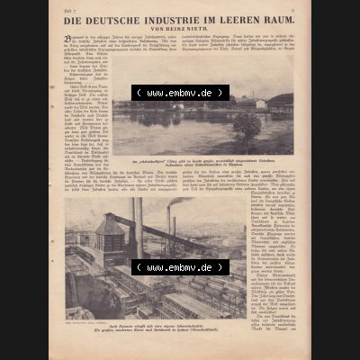 Weimarer Republik Zeitschrift Welt und Haus 1932, 32. Jahrgang, 12. November 1932, Heft Nr. 7. Seite 9, Artikel Die Deutsche Industrie im Leeren Raum,... Sammlung