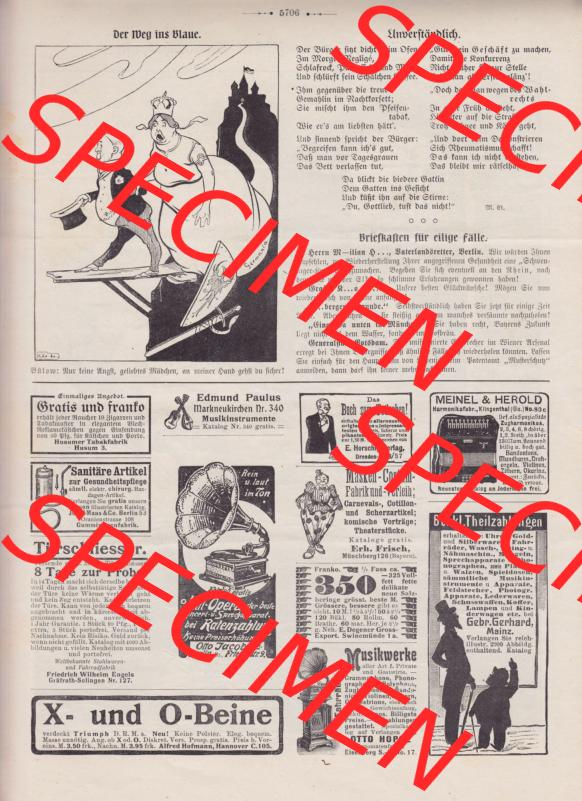 Der wahre Jacob 1908, Satire-Zeitschrift Blatt 562, Seite 5706, Der Weg ins Blaue, Satire - Unverständlich und Briefkasten für eilige Fälle Sammlung