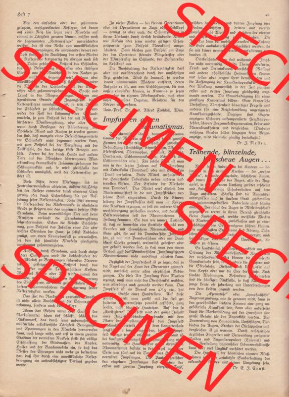 Weimarer Republik Zeitschrift Welt und Haus 1932, 32. Jahrgang, 12. November 1932, Heft Nr. 7. Seite 21, Impfungen gegen Rheumatismus Sammlung