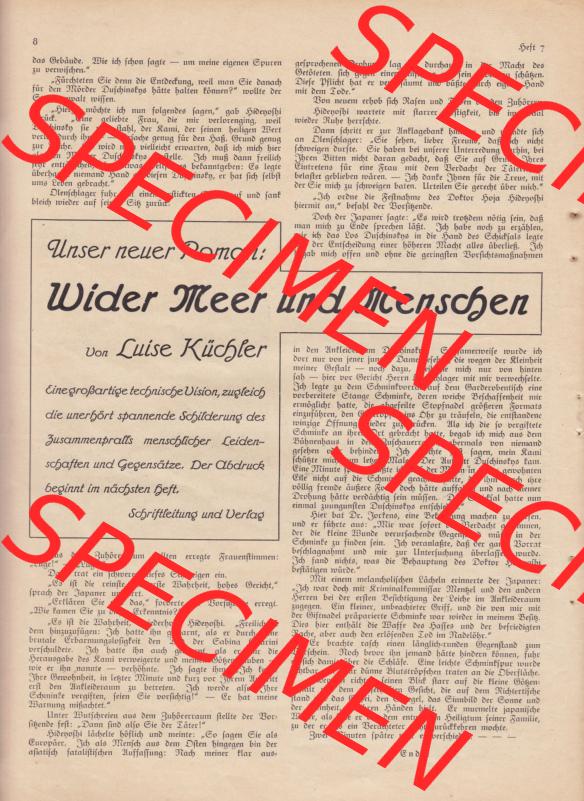Weimarer Republik Zeitschrift Welt und Haus 1932, 32. Jahrgang, 12. November 1932, Heft Nr. 7. Seite 8, Unser neuer Roman - Wider Meer und Menschen von... Sammlung