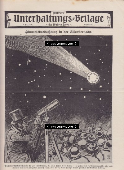 Der wahre Jacob 1908, Satire-Zeitschrift Blatt 560, Seite 5673, Unterhaltungs-Beilage - Himmelsbeobachtungen in der Silvesternacht Sammlung