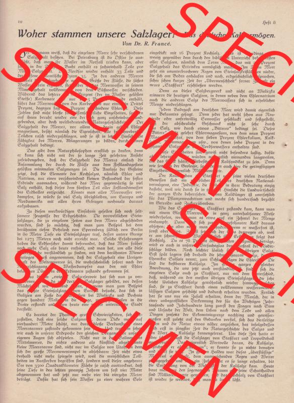 Weimarer Republik Zeitschrift Welt und Haus 1932, 32. Jahrgang, 19. November 1932, Heft Nr. 8. Seite 10, Zeitung-Artikel Woher stammen unsere Salzlager... Sammlung