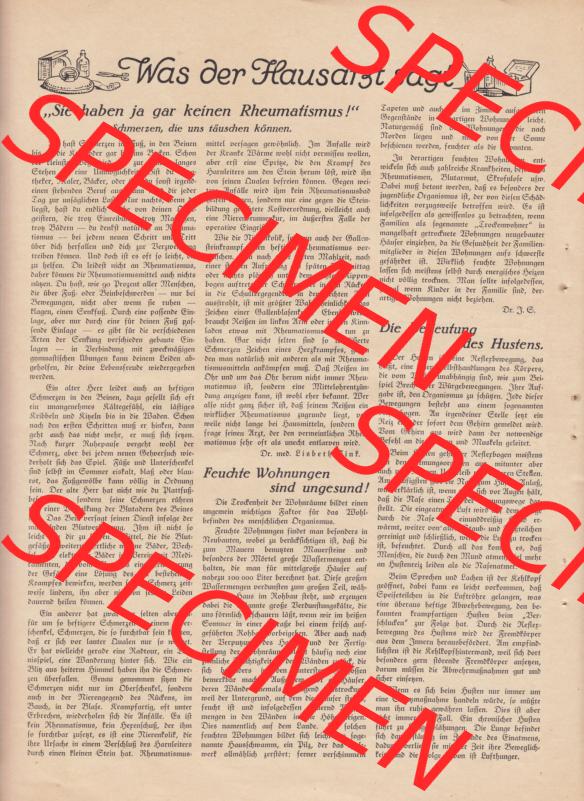 Weimarer Republik Zeitschrift Welt und Haus 1932, 32. Jahrgang, 19. November 1932, Heft Nr. 8. Seite 20, Was der Hausarzt sagt ...... Sammlung