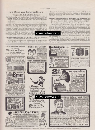 Der wahre Jacob 1908, Satire-Zeitschrift Blatt 561, Seite 5696, Neues vom Büchermarkt und Werbeanzeigen im Der wahre Jacob Sammlung