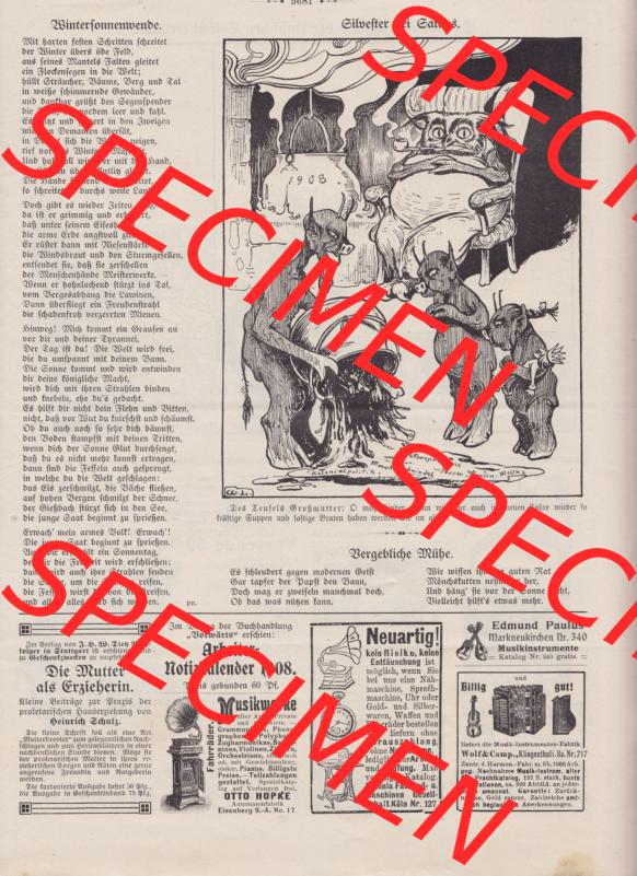 Der wahre Jacob 1908, Satire-Zeitschrift Blatt 560, Seite 5681, Silvester bei Satans, Winterformenwende, Vergebliche Mühe Sammlung