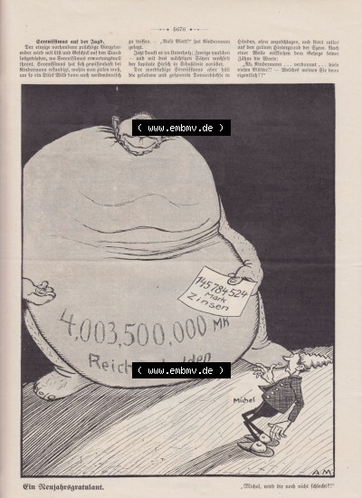 Der wahre Jacob 1908, Satire-Zeitschrift Blatt 560, Seite 5676, Schulden, Reichschulden in Mark mit Zinsen Sammlung