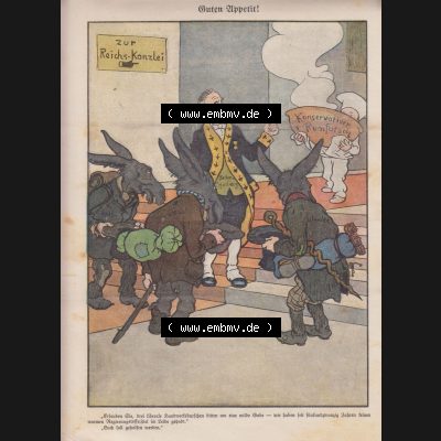 Der wahre Jacob 1908, Satire-Zeitschrift Blatt 562, Seite 5700, Guten Appetit! Zur Reichs-Kanzlei, Konservativer Rumfutsch Sammlung
