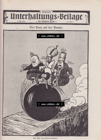 Der wahre Jacob 1908, Satire-Zeitschrift Blatt 561, Seite 5689, Unterhaltungs-Beilage, Ein Trio von Gottes Gnaden, Karikatur im... Sammlung