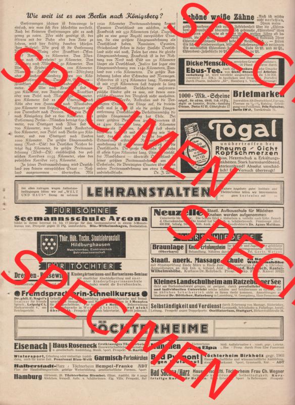 Weimarer Republik Zeitschrift Welt und Haus 1932, 32. Jahrgang, 19. November 1932, Heft Nr. 8. Cover Innenseite der Rückseite Sammlung