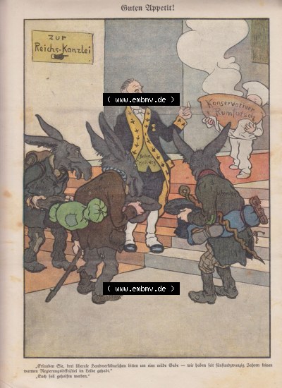 Der wahre Jacob 1908, Satire-Zeitschrift Blatt 562, Seite 5700, Guten Appetit! Zur Reichs-Kanzlei, Konservativer Rumfutsch Sammlung