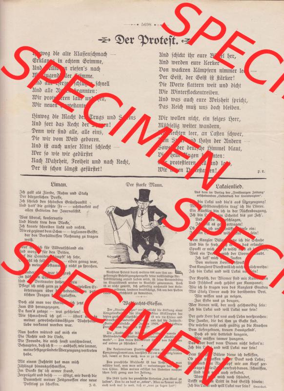 Der wahre Jacob 1908, Satire-Zeitschrift Blatt 562, Seite 5698, Der Protest, Eiman, Lateienlied, Wahlrechs-Stossen Sammlung