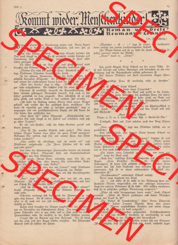 Zeitschrift Welt und Haus 1932 Heft 9 von 26. November 1932, Seite 13, Roman Kommt wieder, Menschenkinder von Grete Neumann - Löchitz in Zeitschrift Das Deutsche Familienblatt Sammlung