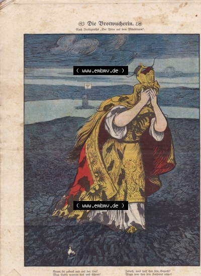 Der wahre Jacob 1908, Satire-Zeitschrift Blatt 560, Seite 5672, Die Brotwucherin, Farbige Rückseite des Heftes Sammlung