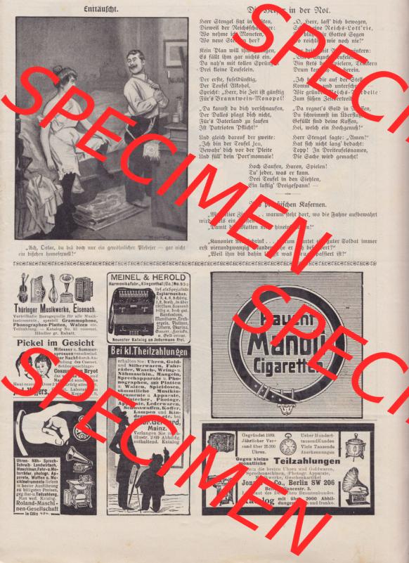 Der wahre Jacob 1908, Satire-Zeitschrift Blatt 560, Seite 5683, Enttäuscht, und der Helfer in der Not und Werbeanzeigen Sammlung