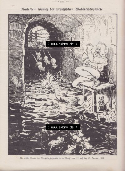 Der wahre Jacob 1908, Satire-Zeitschrift Blatt 562, Seite 5705, Nach dem Genuß der preußischen Wahlrechts-Pastete Sammlung