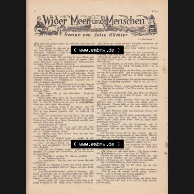 Zeitschrift Welt und Haus 1932 Heft 9 von 26. November 1932, Seite 4, Wider Meer und Menschen, Roman von Luise Küchler Sammlung