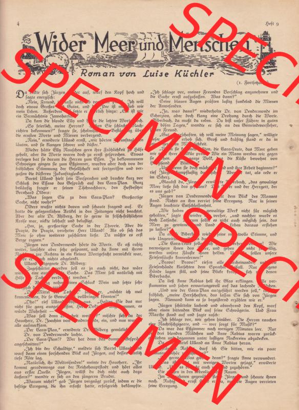 Zeitschrift Welt und Haus 1932 Heft 9 von 26. November 1932, Seite 4, Wider Meer und Menschen, Roman von Luise Küchler Sammlung
