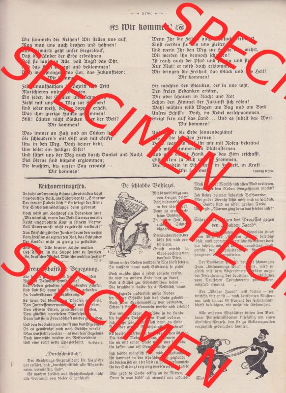 Der wahre Jacob 1908, Satire-Zeitschrift Blatt 568, Seite 5786, Wir kommen - Reichsvereinsgesetz, Freundschaftliche Begegnung, vom 28. April 1908, Satire vom... Sammlung