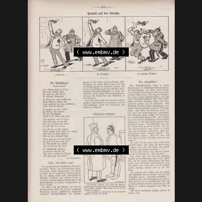 Der wahre Jacob 1908, Satire-Zeitschrift Blatt 566, Seite 5762, Polizist auf der STraße und De Block-örgel, helfe was helfen mag, Satire Zeitung vom 31.... Sammlung